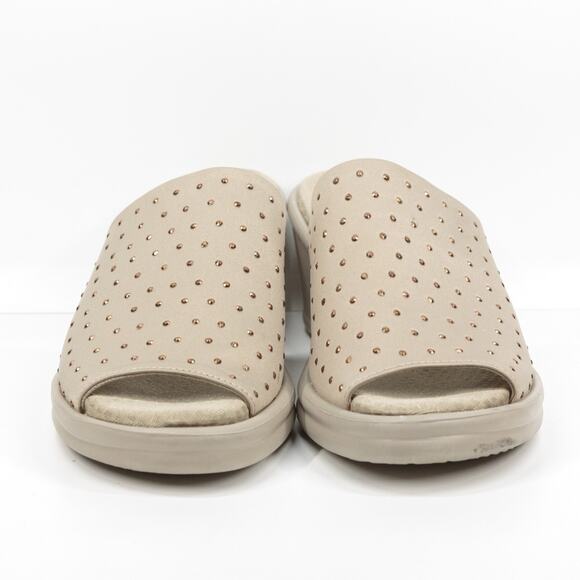 SKECHERS Cali Rumbler Studded Wedge Slide Sandals Memory Foam Taupe Womens 8.5 - Picture 3 of 8